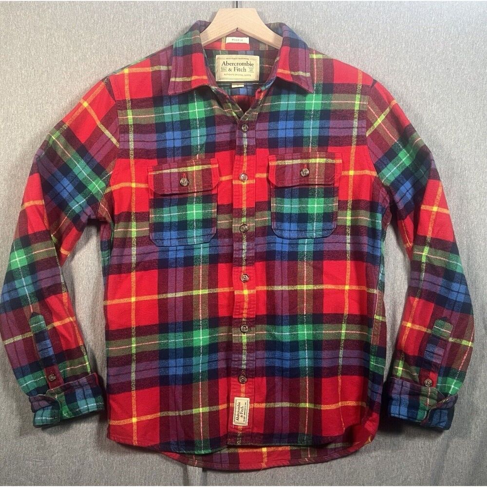Abercrombie & Fitch Muscle Long Sleeve Plaid Flannel Shirt Mens Size Small